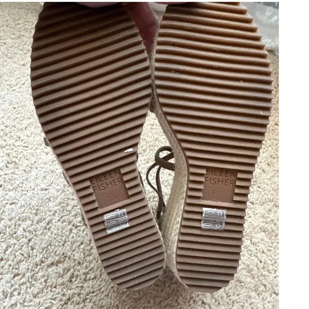 Eileen‎ Fisher Wanda Metallic Leather Espadrille Wedge Sandals - Size 6.5